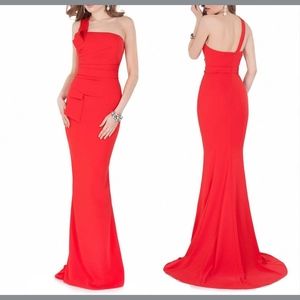 NWT Terani Couture One-Shoulder‎ Mermaid Gown Red [SZ 12 ]